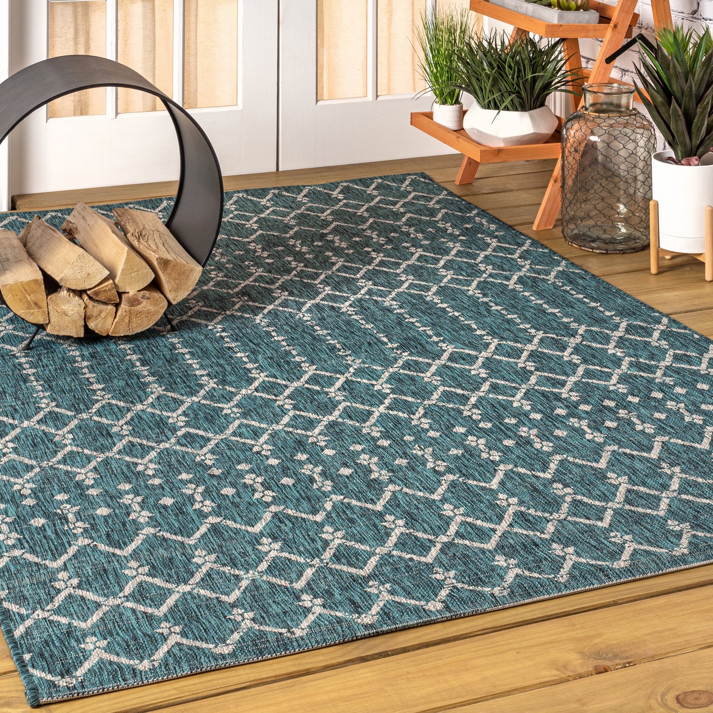 Tapis d'intérieur/extérieur à tissage géométrique marocain JONATHAN Y Trebol