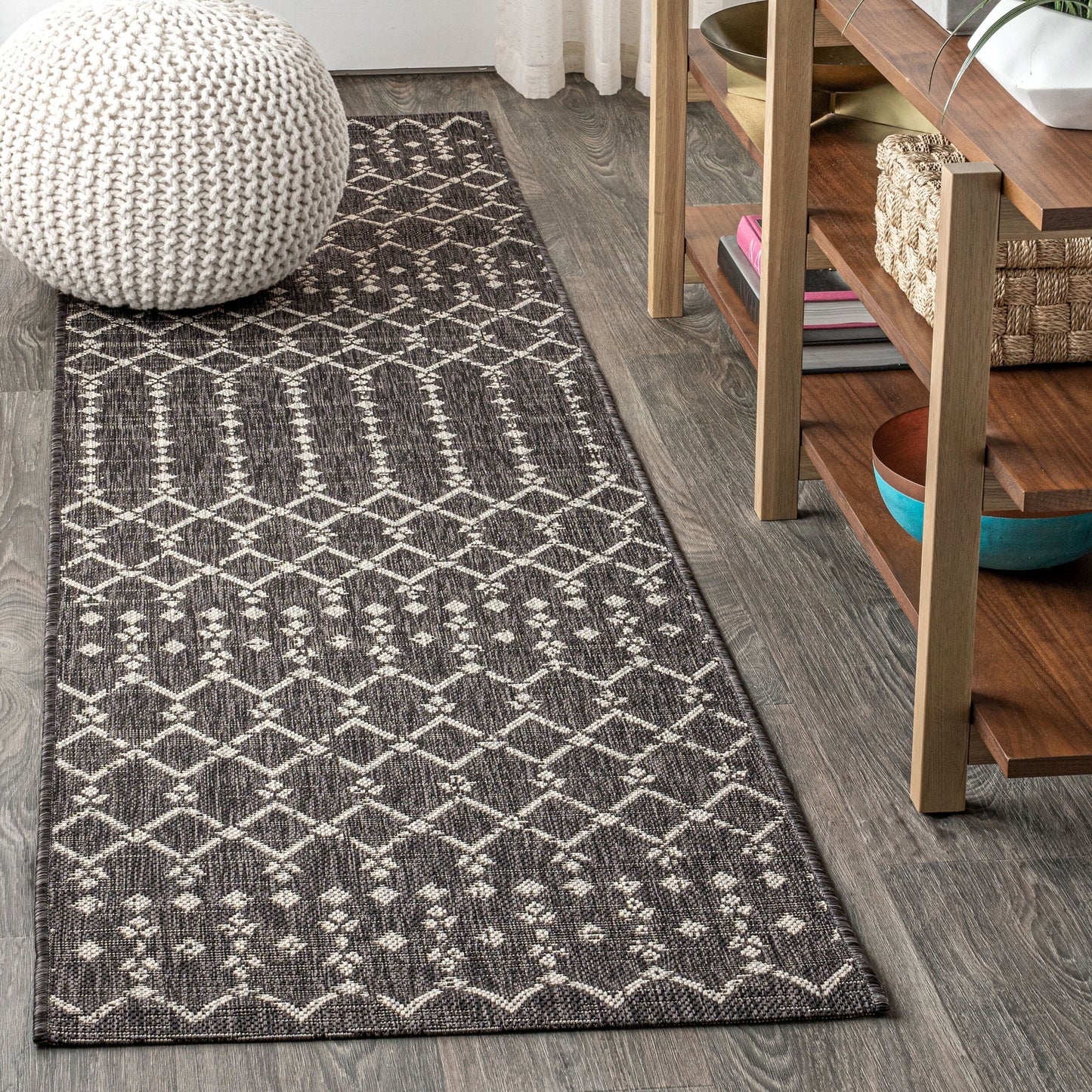 Tapis d'intérieur/extérieur à tissage géométrique marocain JONATHAN Y Trebol