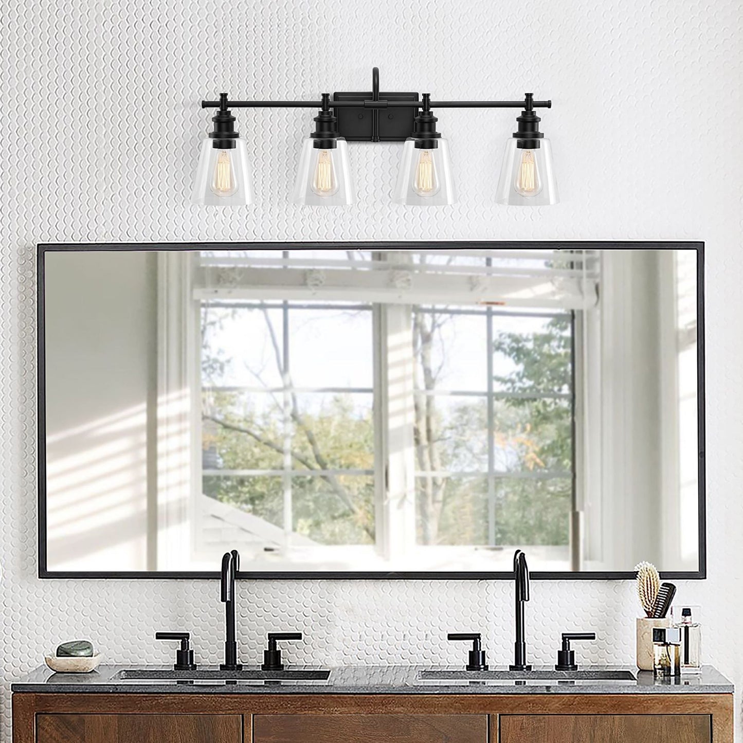 Applique de salle de bain KAWOTI à 4 lampes avec abat-jour en verre