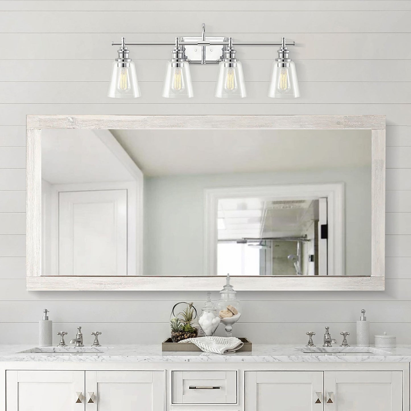 Applique de salle de bain KAWOTI à 4 lampes avec abat-jour en verre