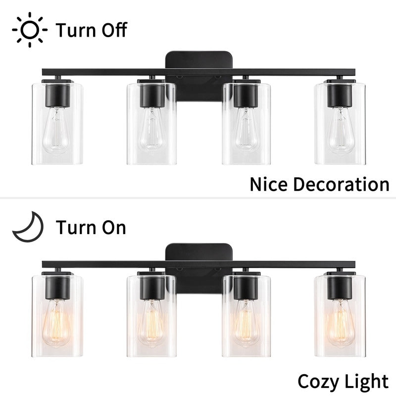 KAWOTI Lampe de salle de bain moderne à 4 lumières de 29 pouces avec abat-jour en verre transparent