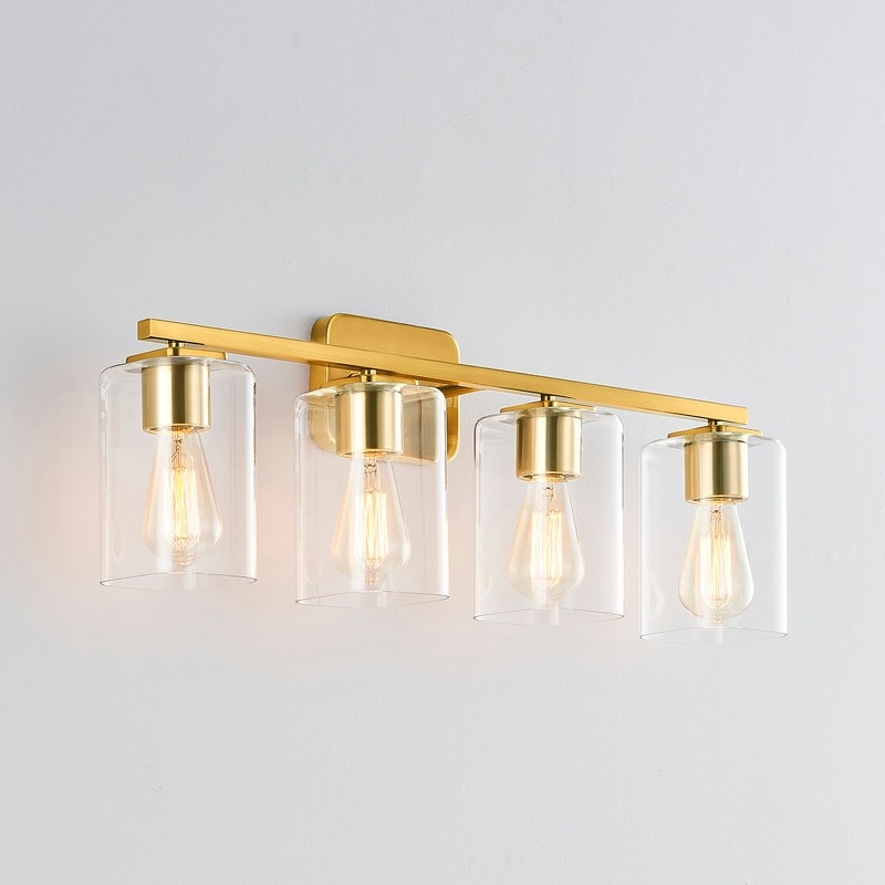 KAWOTI Lampe de salle de bain moderne à 4 lumières de 29 pouces avec abat-jour en verre transparent