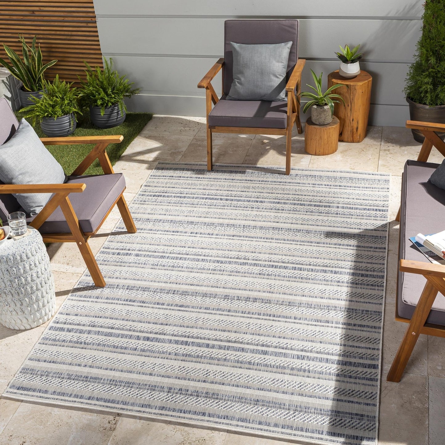 Tapis d'extérieur à rayures bohèmes Livabliss Eagean