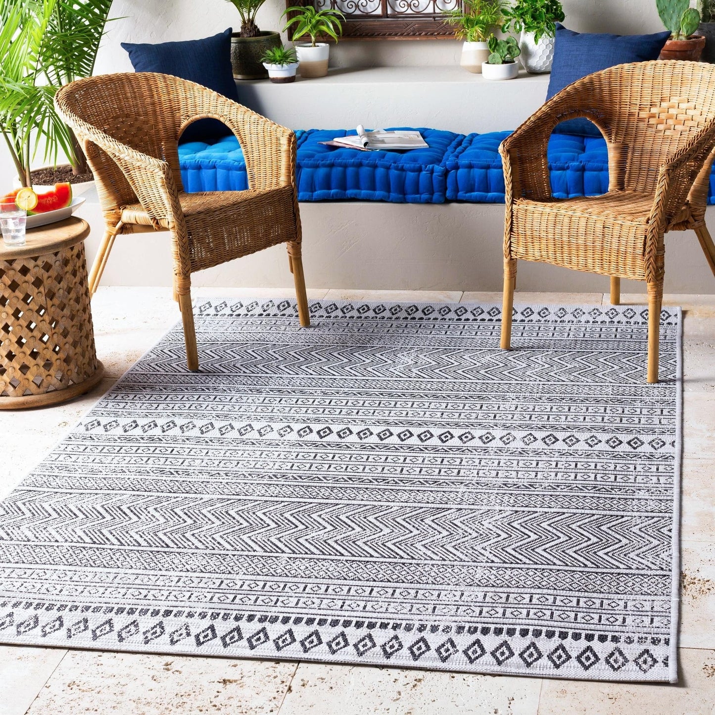 Tapis d'extérieur tribal bohème égéen Livabliss