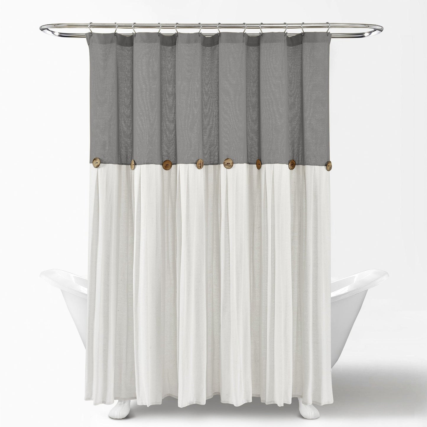 Rideau de douche à boutons en lin bicolore Lush Decor