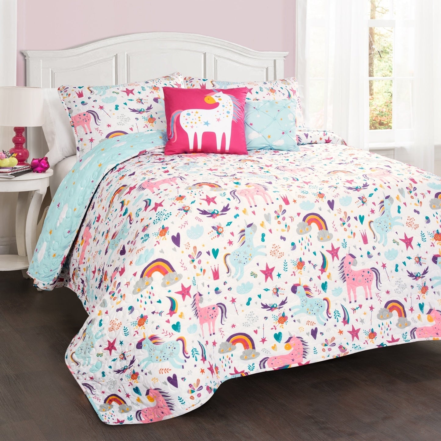 Ensemble de courtepointe à motif licorne/cœur Marguerite Porch & Den