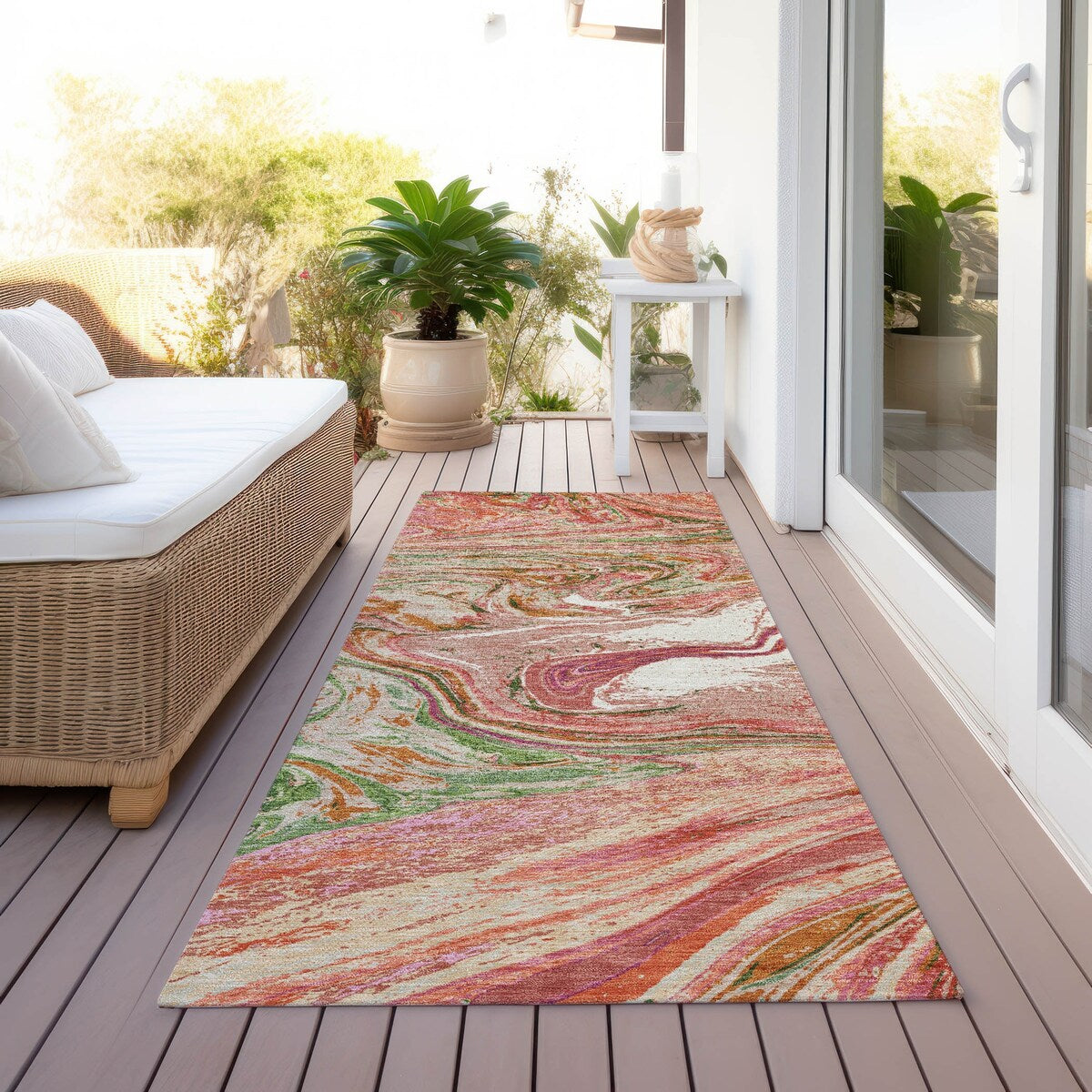 Tapis Chantille abstrait à motifs de coups de pinceau, lavable en machine, pour intérieur et extérieur