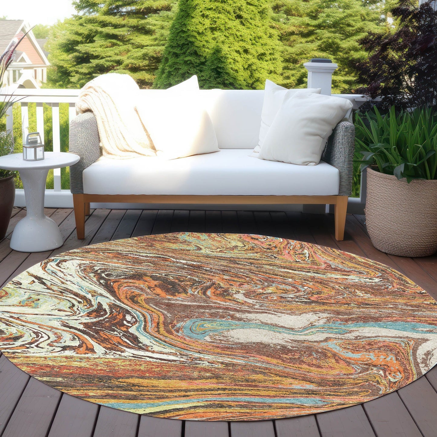 Tapis Chantille abstrait à motifs de coups de pinceau, lavable en machine, pour intérieur et extérieur