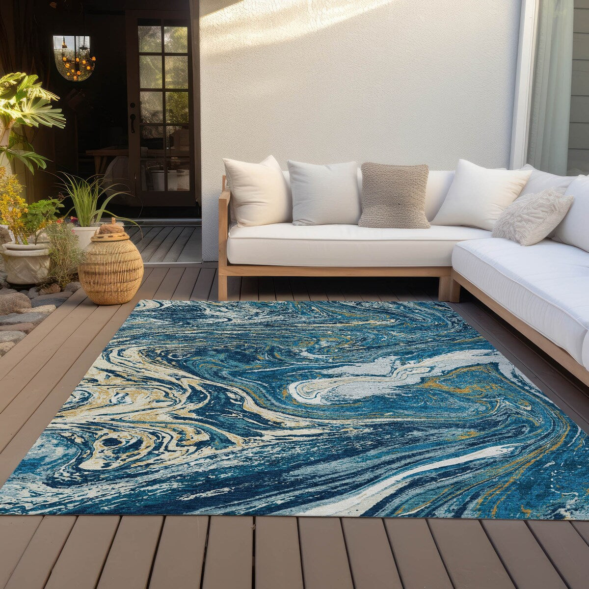 Tapis Chantille abstrait à motifs de coups de pinceau, lavable en machine, pour intérieur et extérieur
