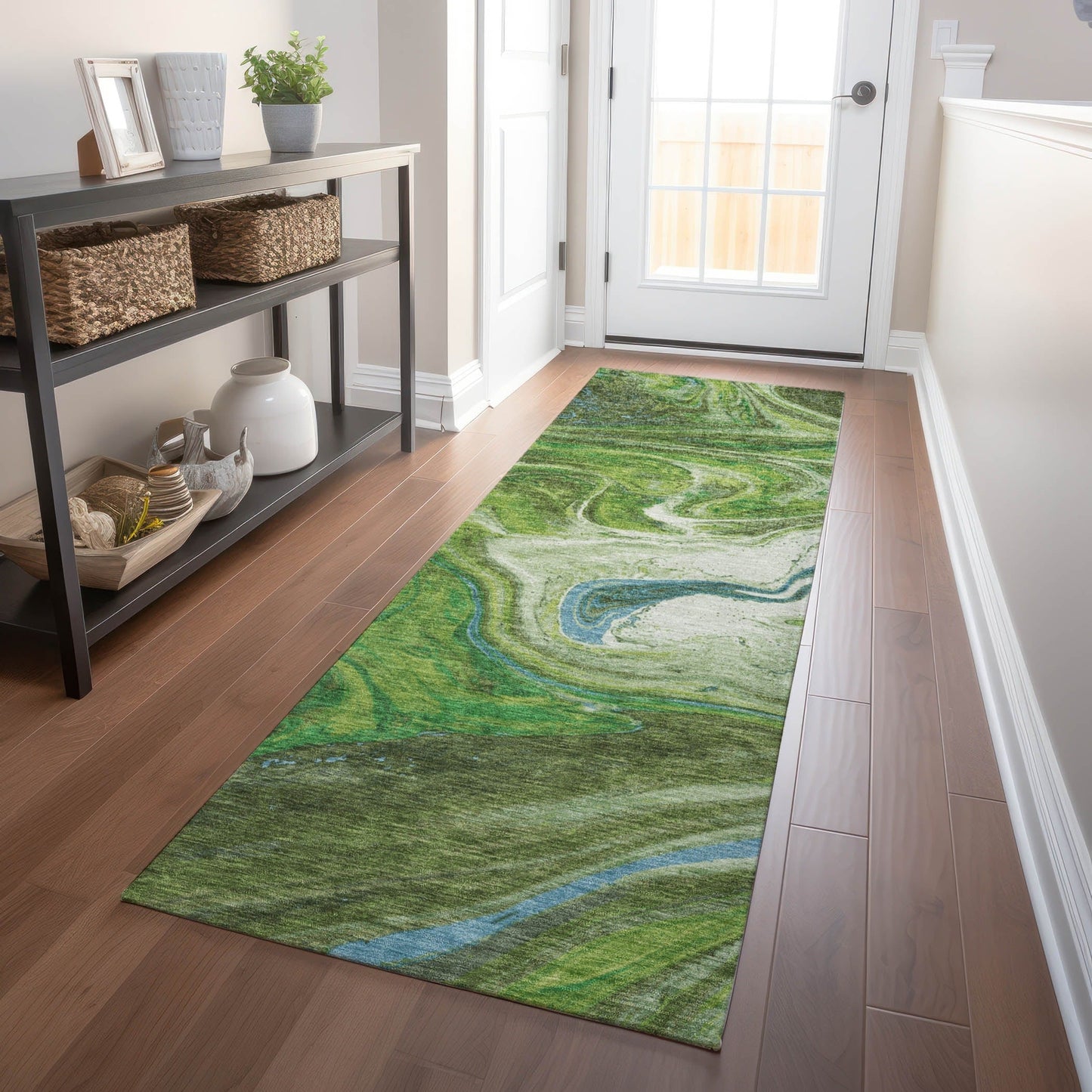 Tapis Chantille abstrait à motifs de coups de pinceau, lavable en machine, pour intérieur et extérieur