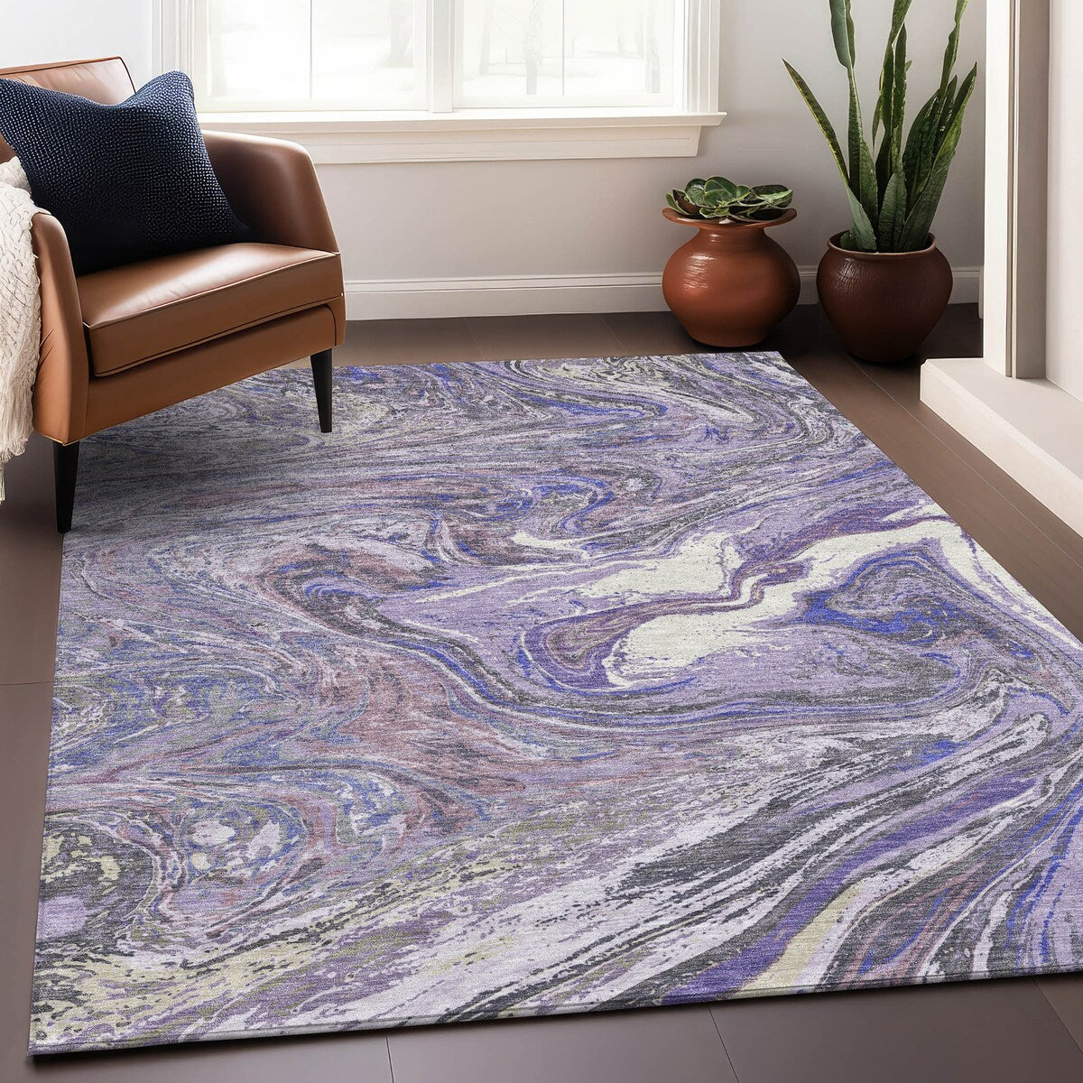Tapis Chantille abstrait à motifs de coups de pinceau, lavable en machine, pour intérieur et extérieur