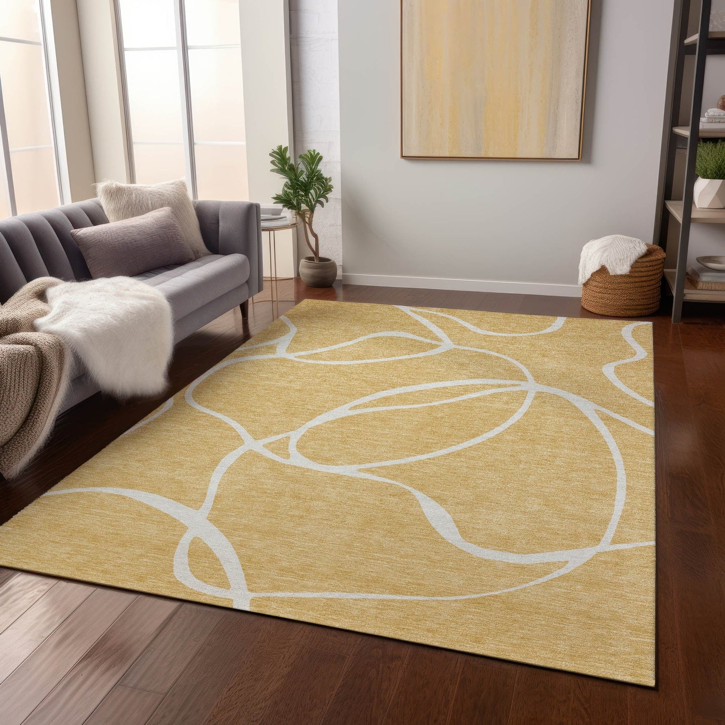 Tapis Chantille moderne abstrait lavable en machine pour intérieur/extérieur