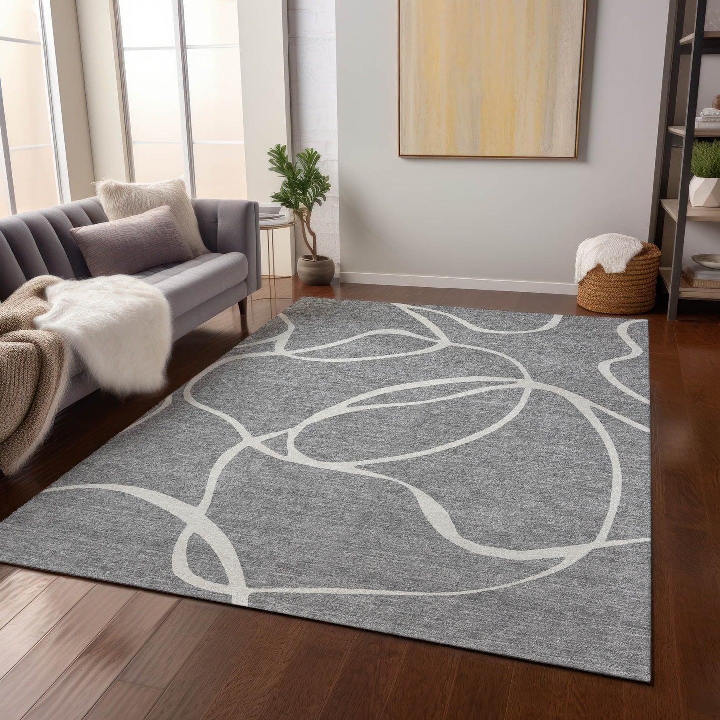Tapis Chantille moderne abstrait lavable en machine pour intérieur/extérieur