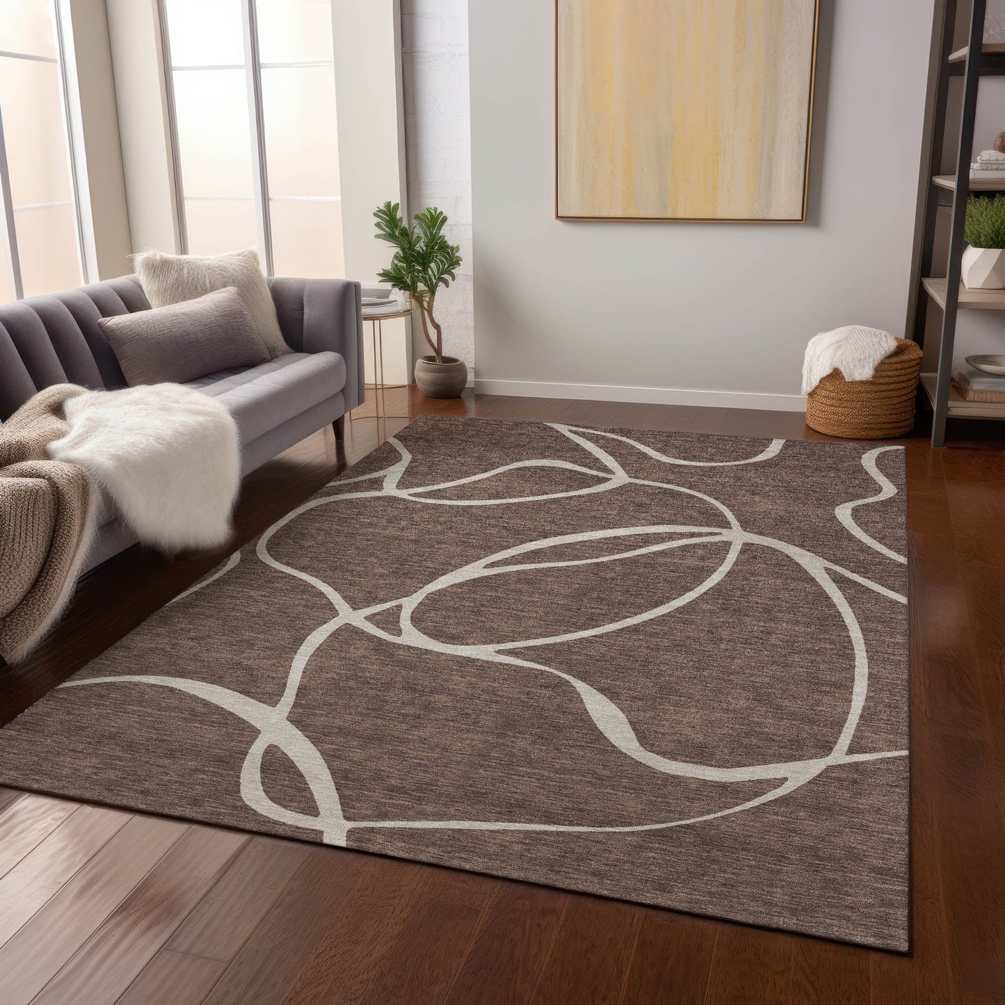 Tapis Chantille moderne abstrait lavable en machine pour intérieur/extérieur