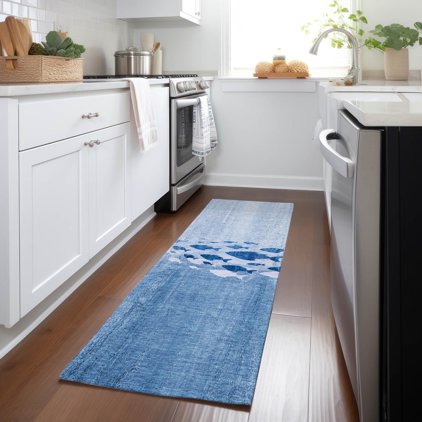 Tapis Chantille moderne Sea Life lavable en machine pour intérieur/extérieur