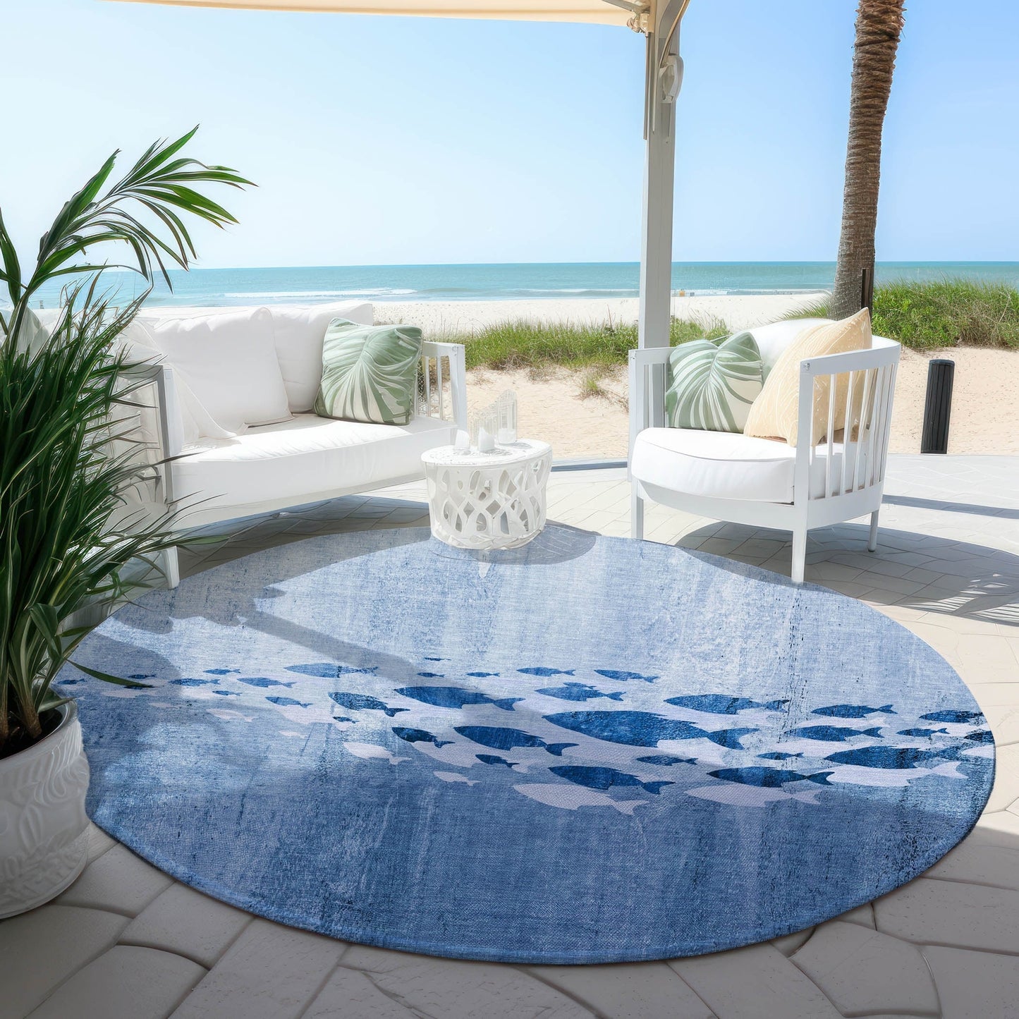 Tapis Chantille moderne Sea Life lavable en machine pour intérieur/extérieur