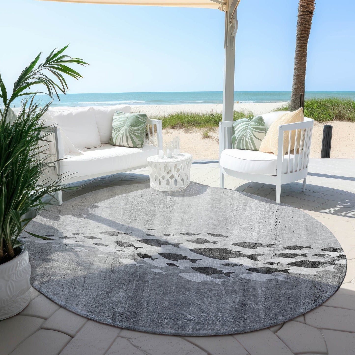 Tapis Chantille moderne Sea Life lavable en machine pour intérieur/extérieur