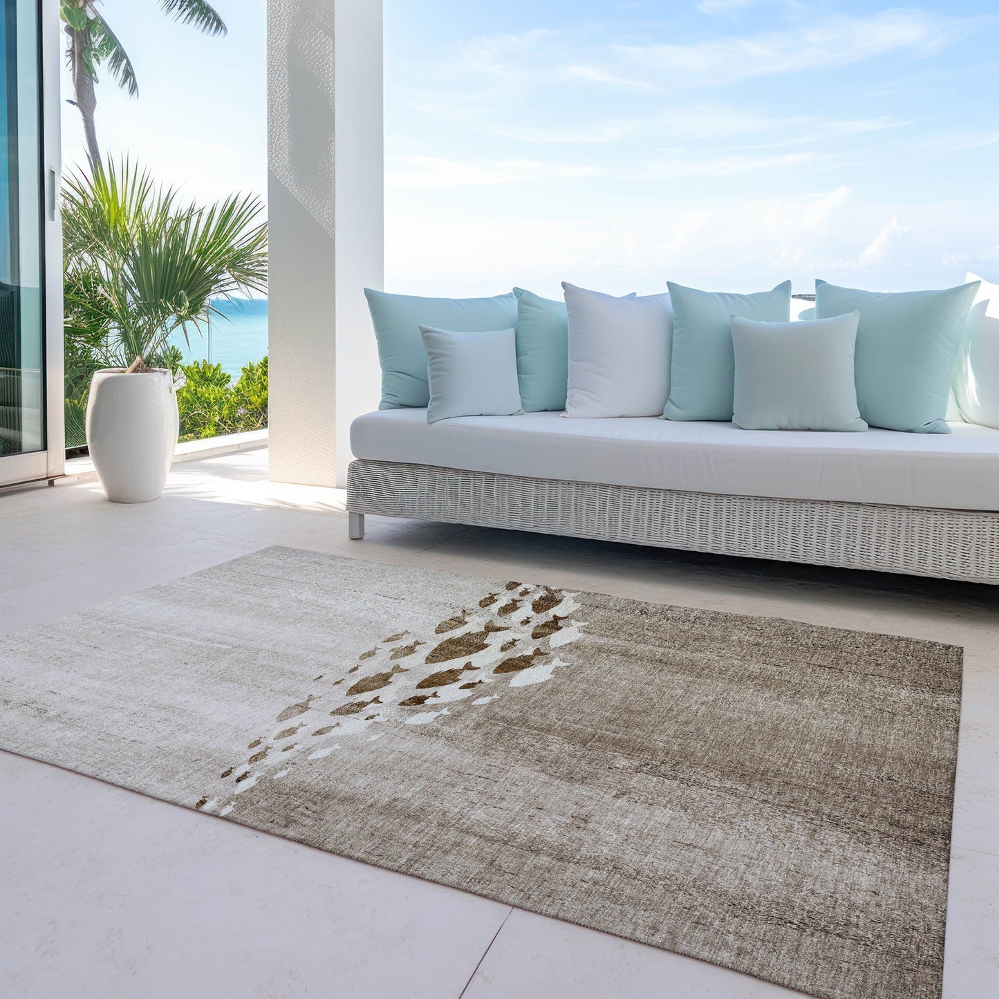 Tapis Chantille moderne Sea Life lavable en machine pour intérieur/extérieur