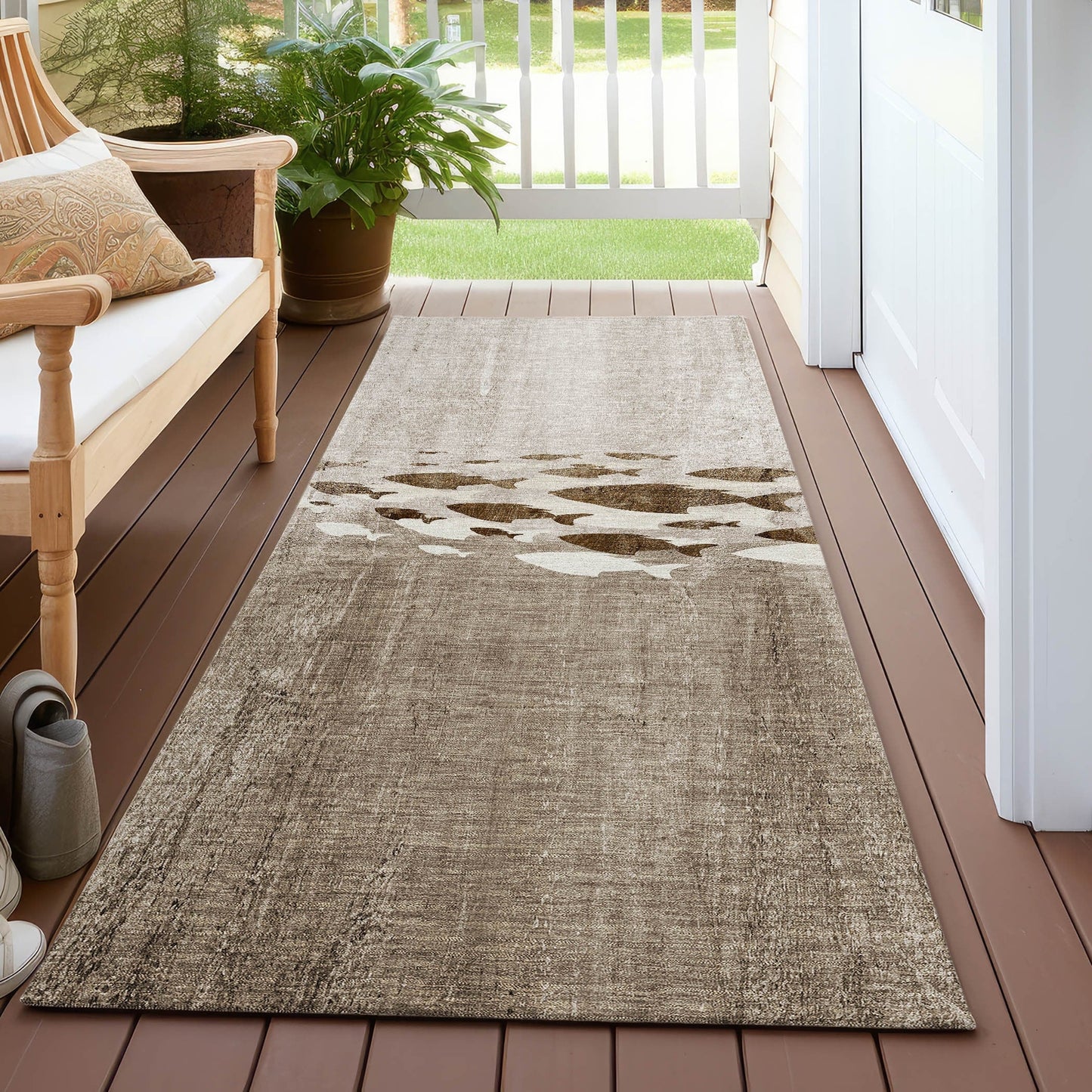 Tapis Chantille moderne Sea Life lavable en machine pour intérieur/extérieur