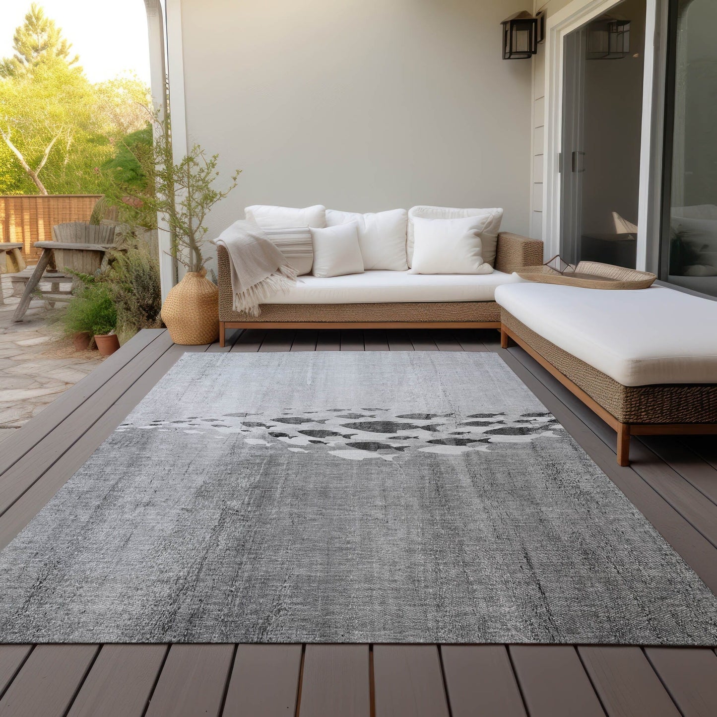 Tapis Chantille moderne Sea Life lavable en machine pour intérieur/extérieur