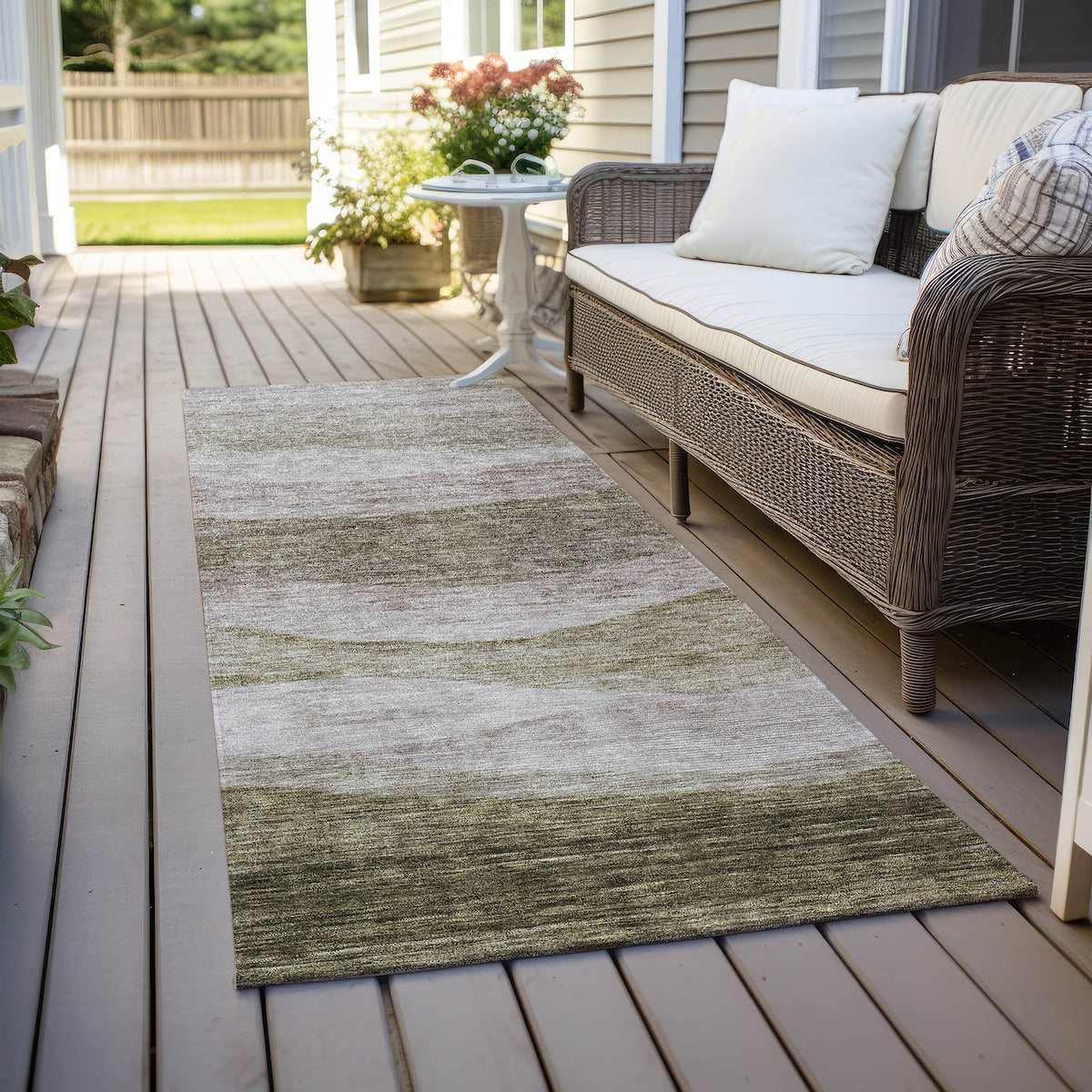 Tapis Chantille contemporain à vagues lavable en machine pour intérieur/extérieur