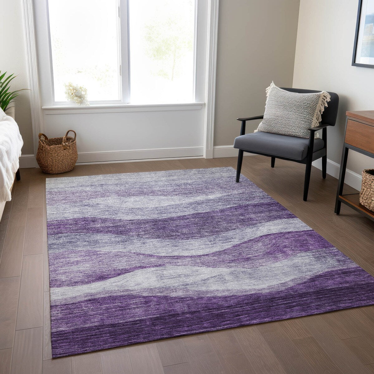 Tapis Chantille contemporain à vagues lavable en machine pour intérieur/extérieur