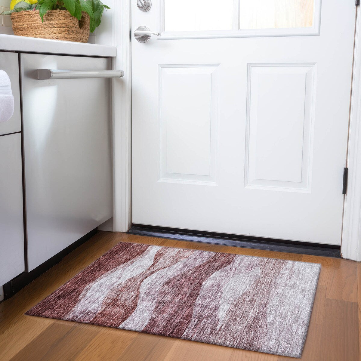 Tapis Chantille contemporain à vagues lavable en machine pour intérieur/extérieur