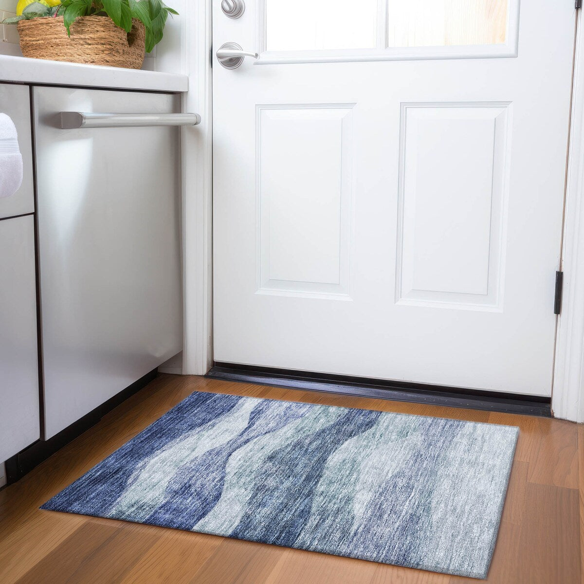 Tapis Chantille contemporain à vagues lavable en machine pour intérieur/extérieur