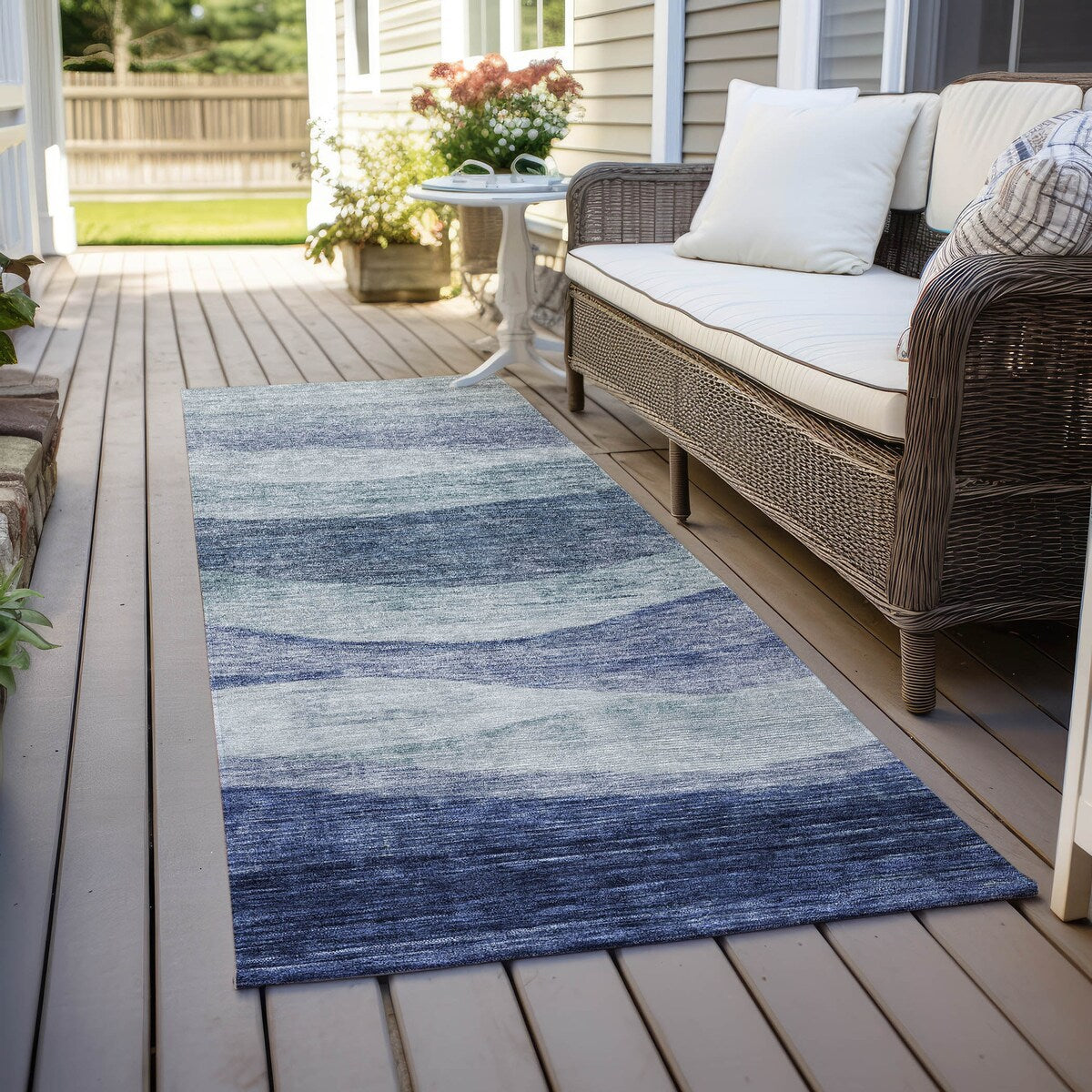 Tapis Chantille contemporain à vagues lavable en machine pour intérieur/extérieur