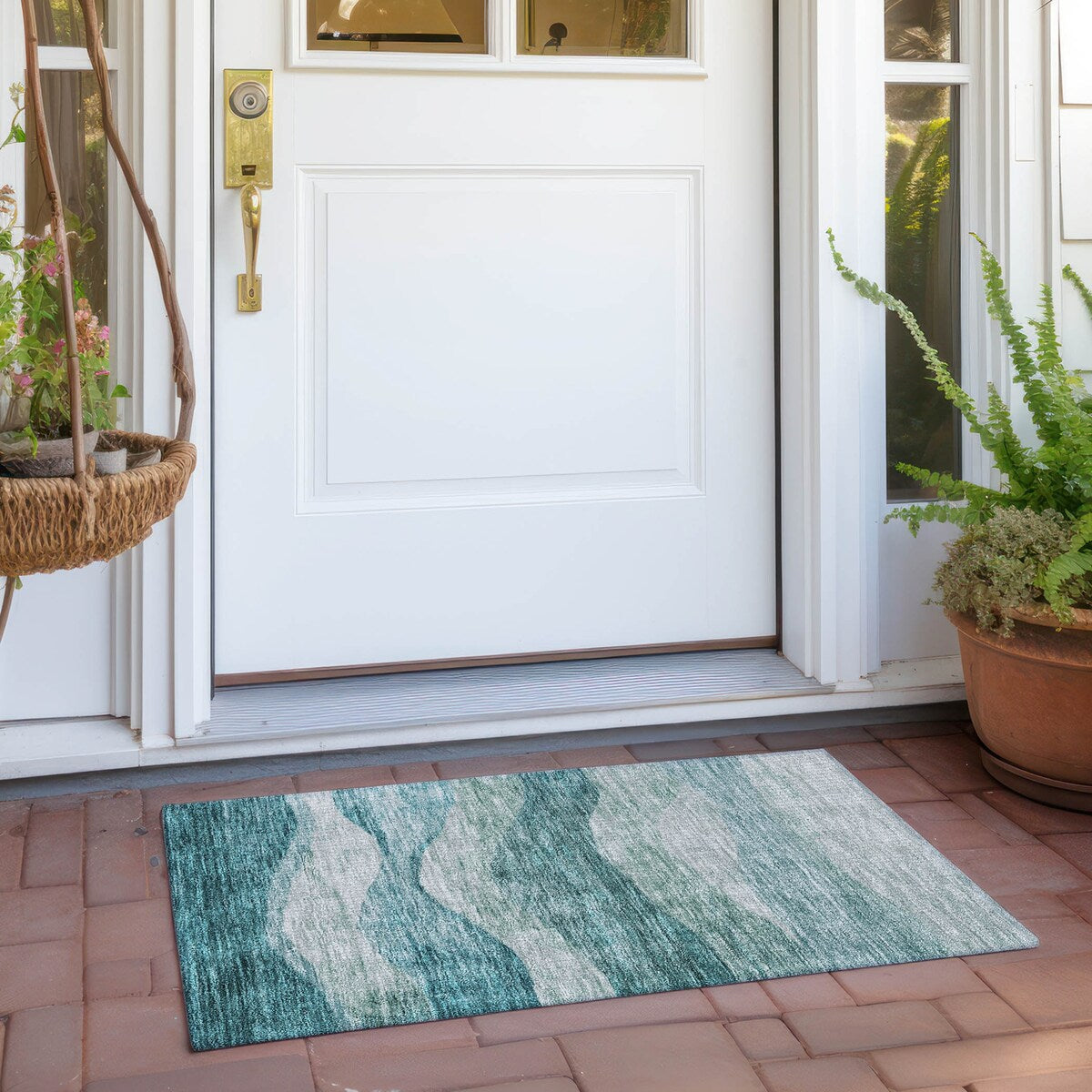 Tapis Chantille contemporain à vagues lavable en machine pour intérieur/extérieur