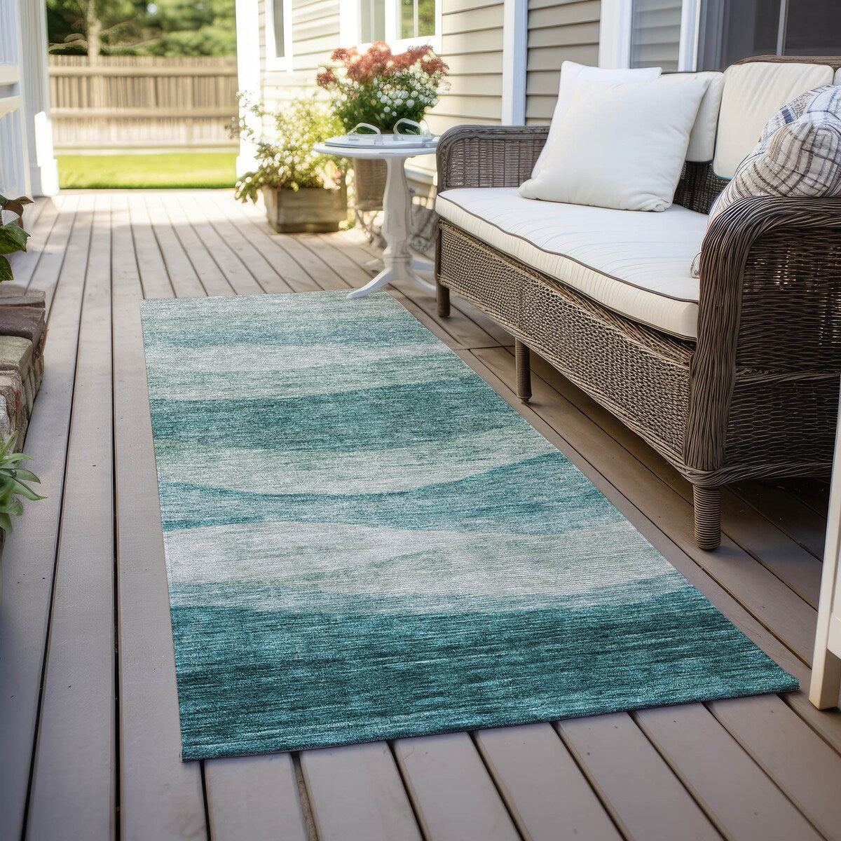 Tapis Chantille contemporain à vagues lavable en machine pour intérieur/extérieur