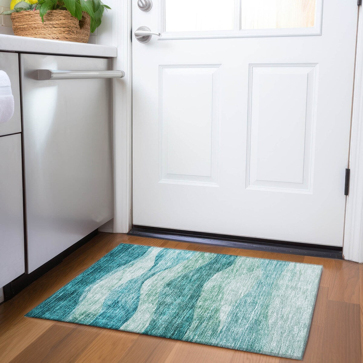 Tapis Chantille contemporain à vagues lavable en machine pour intérieur/extérieur