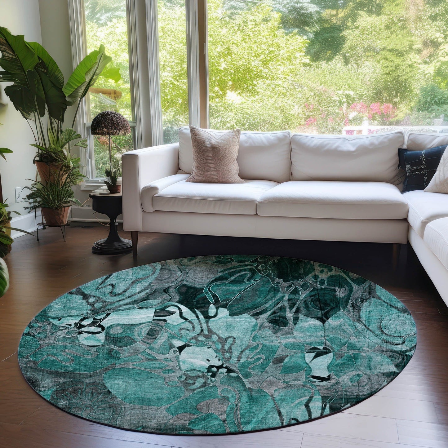 Tapis Chantille floral moderne lavable en machine pour intérieur/extérieur