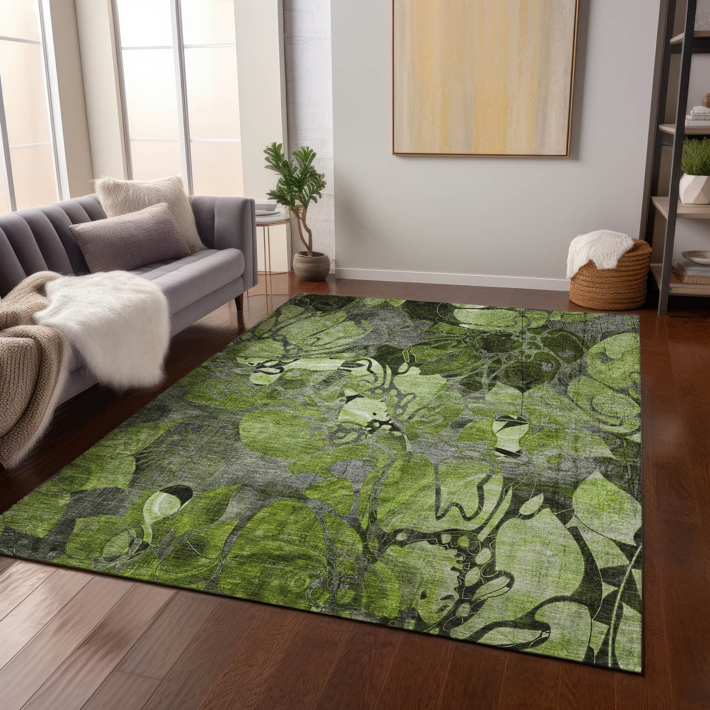 Tapis Chantille floral moderne lavable en machine pour intérieur/extérieur