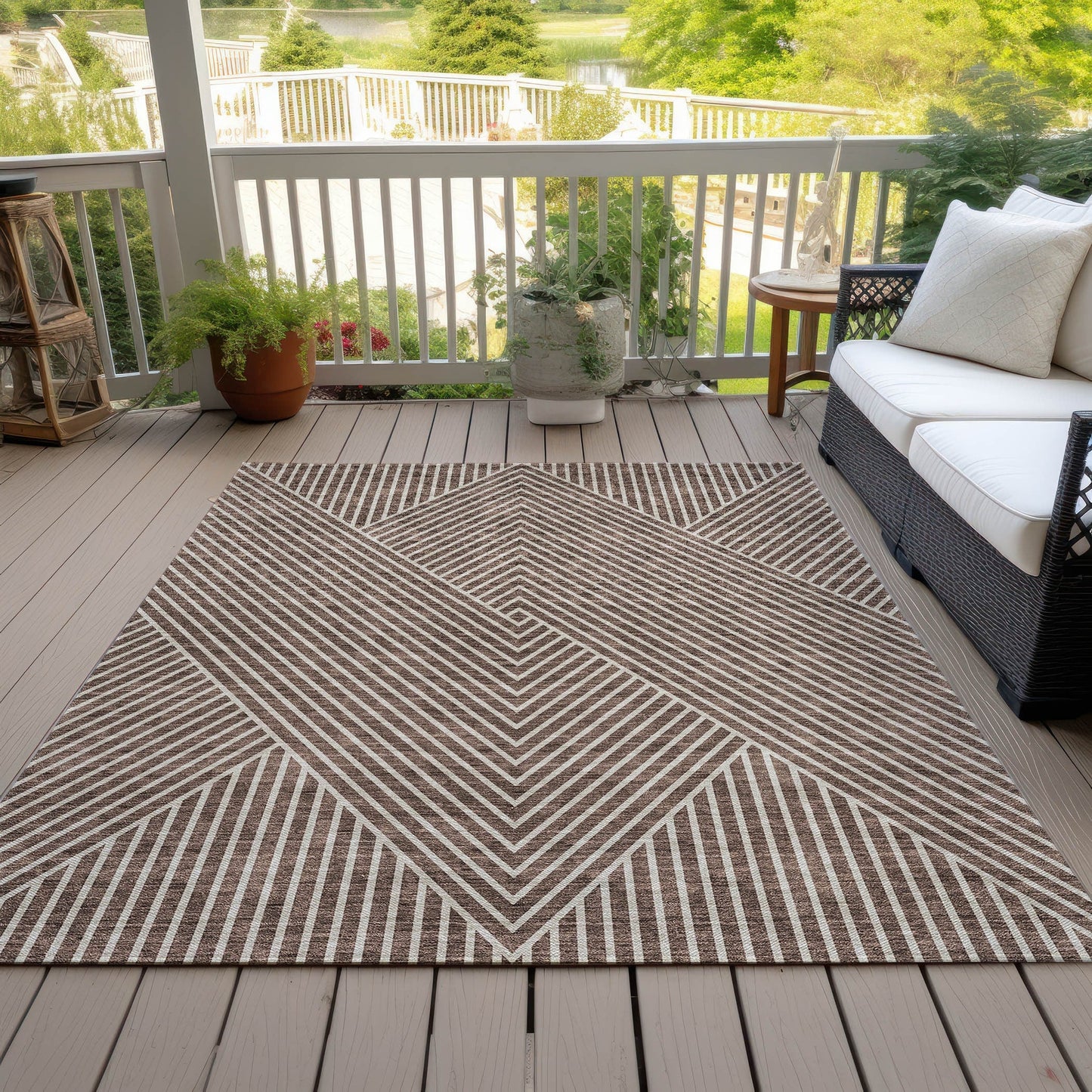 Tapis moderne Geo Chantille lavable en machine pour intérieur/extérieur