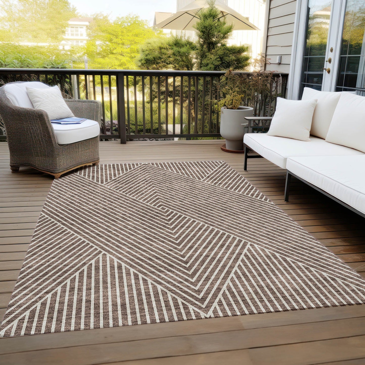Tapis moderne Geo Chantille lavable en machine pour intérieur/extérieur