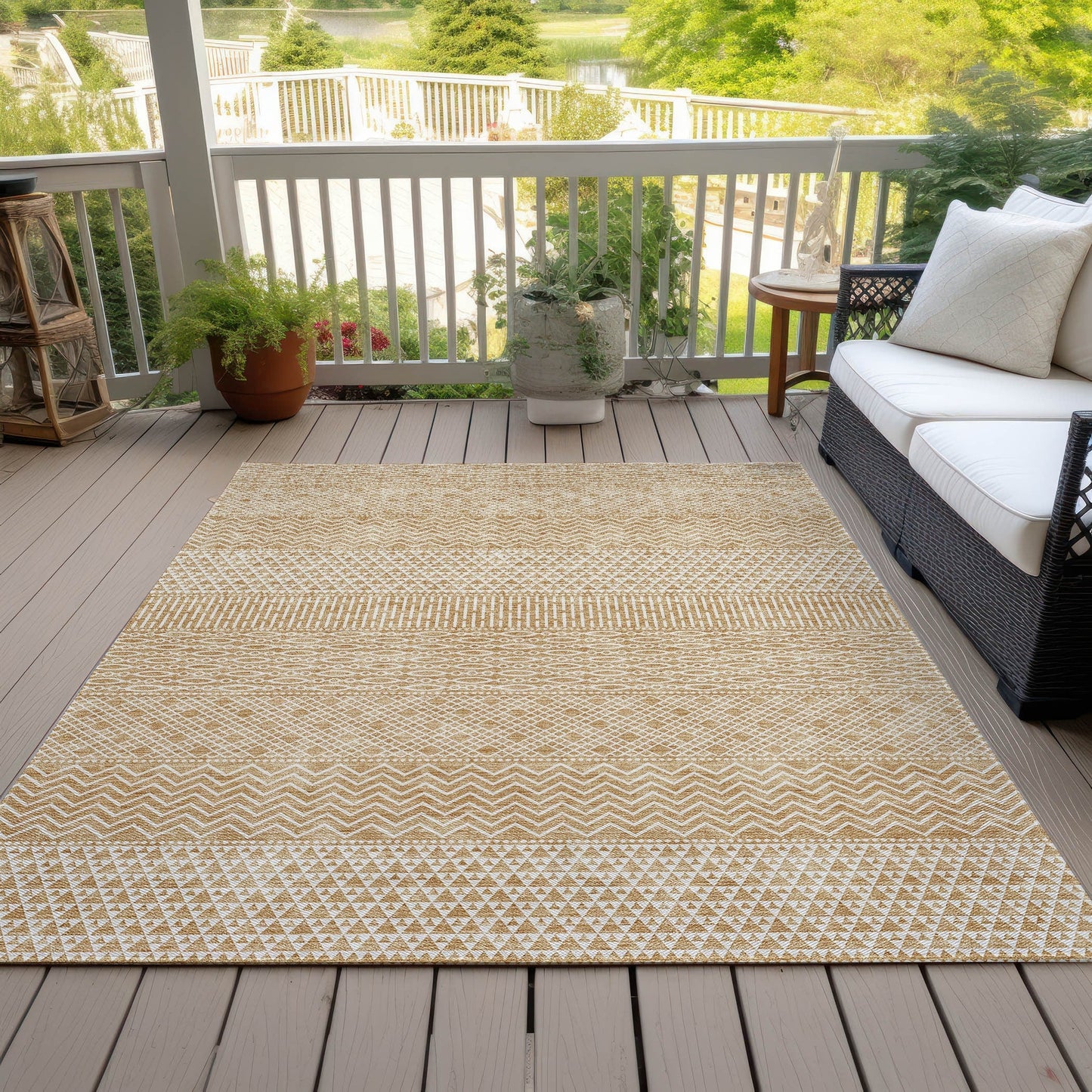 Tapis Chantille moderne à rayures lavable en machine pour intérieur/extérieur
