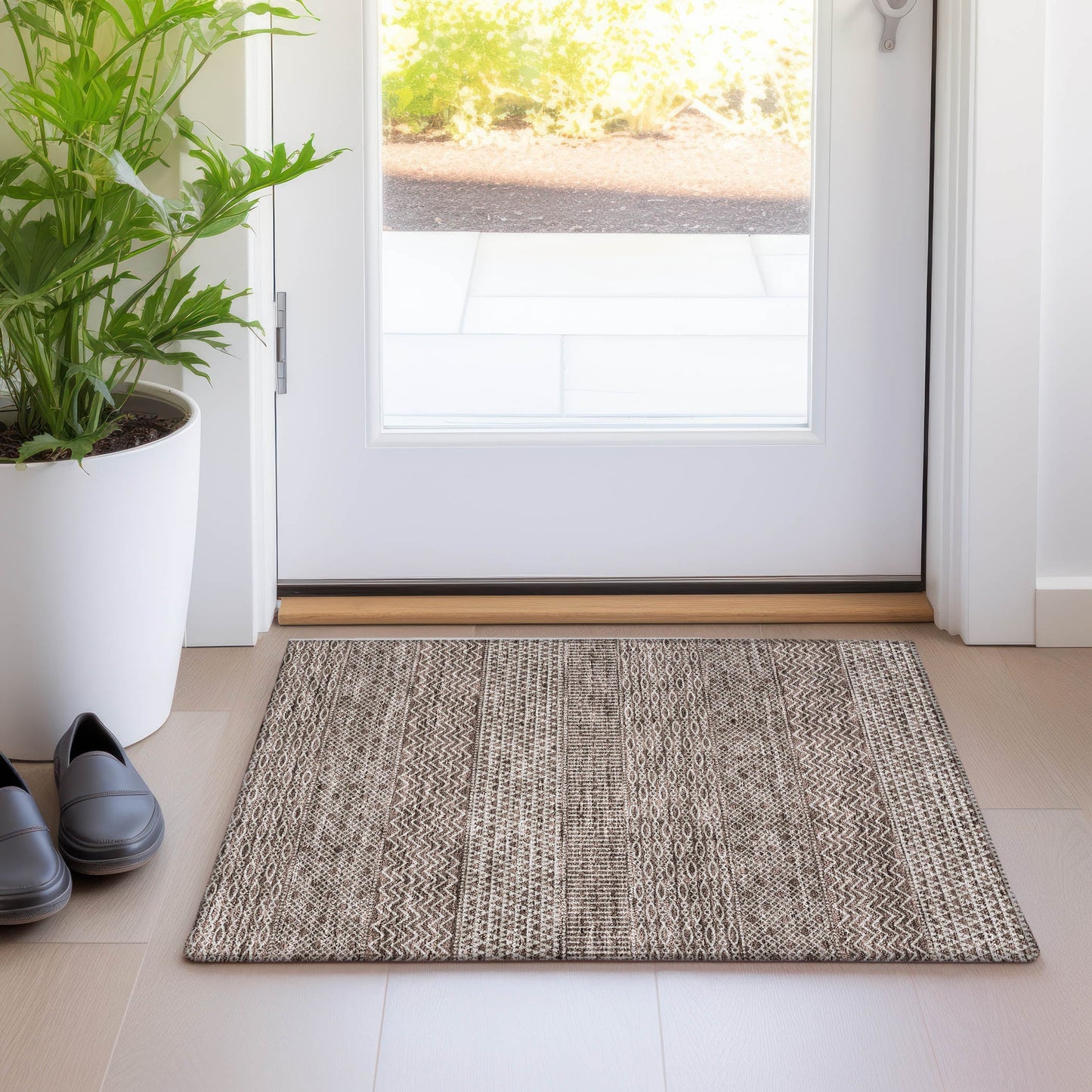 Tapis Chantille moderne à rayures lavable en machine pour intérieur/extérieur