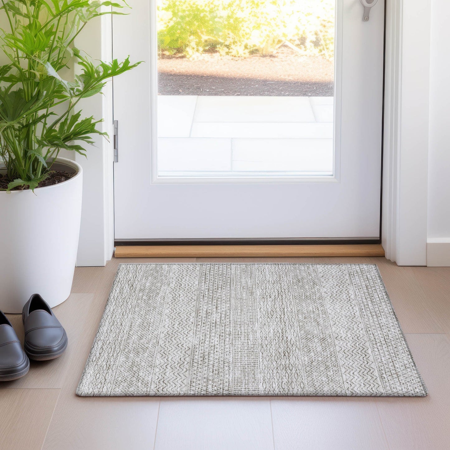 Tapis Chantille moderne à rayures lavable en machine pour intérieur/extérieur