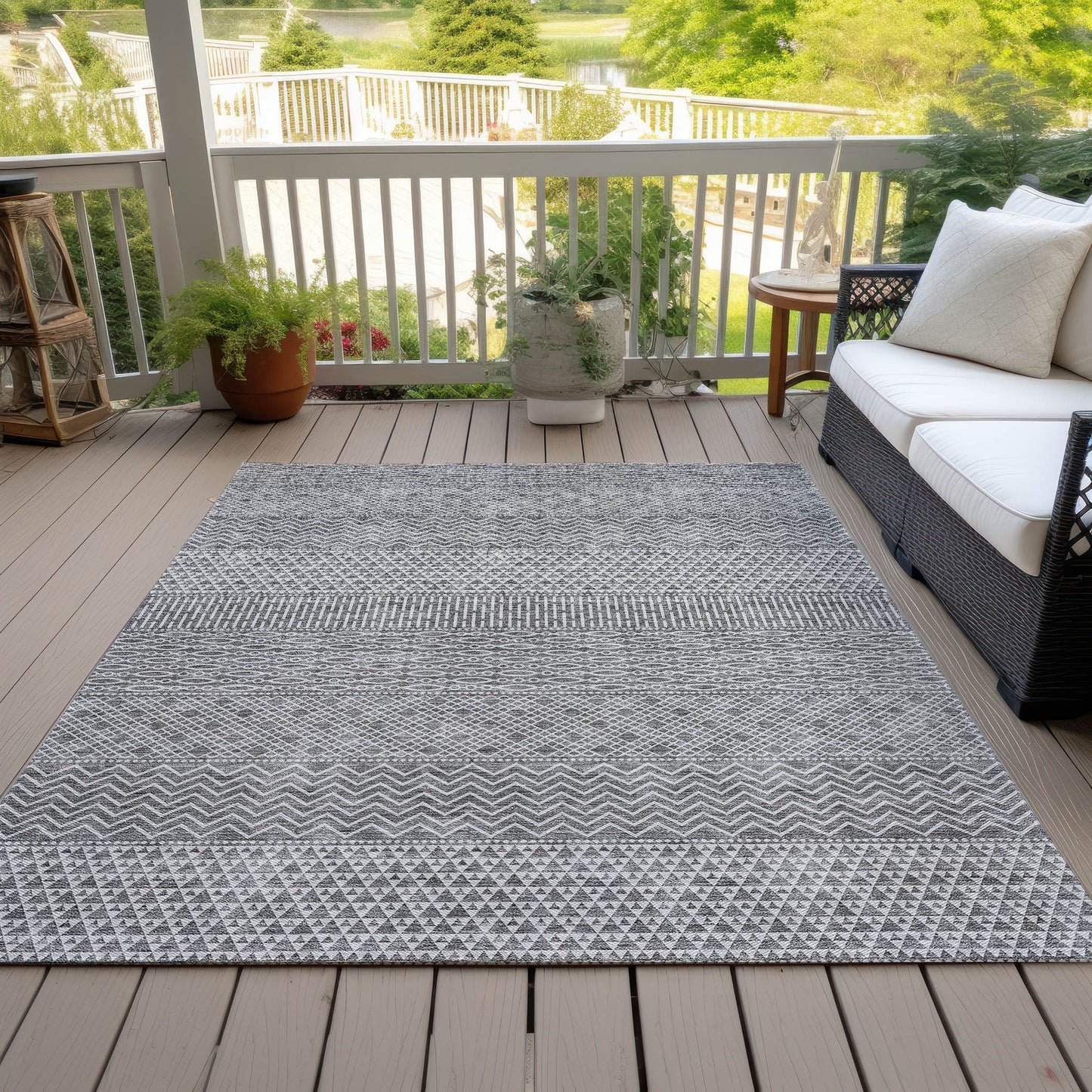 Tapis Chantille moderne à rayures lavable en machine pour intérieur/extérieur