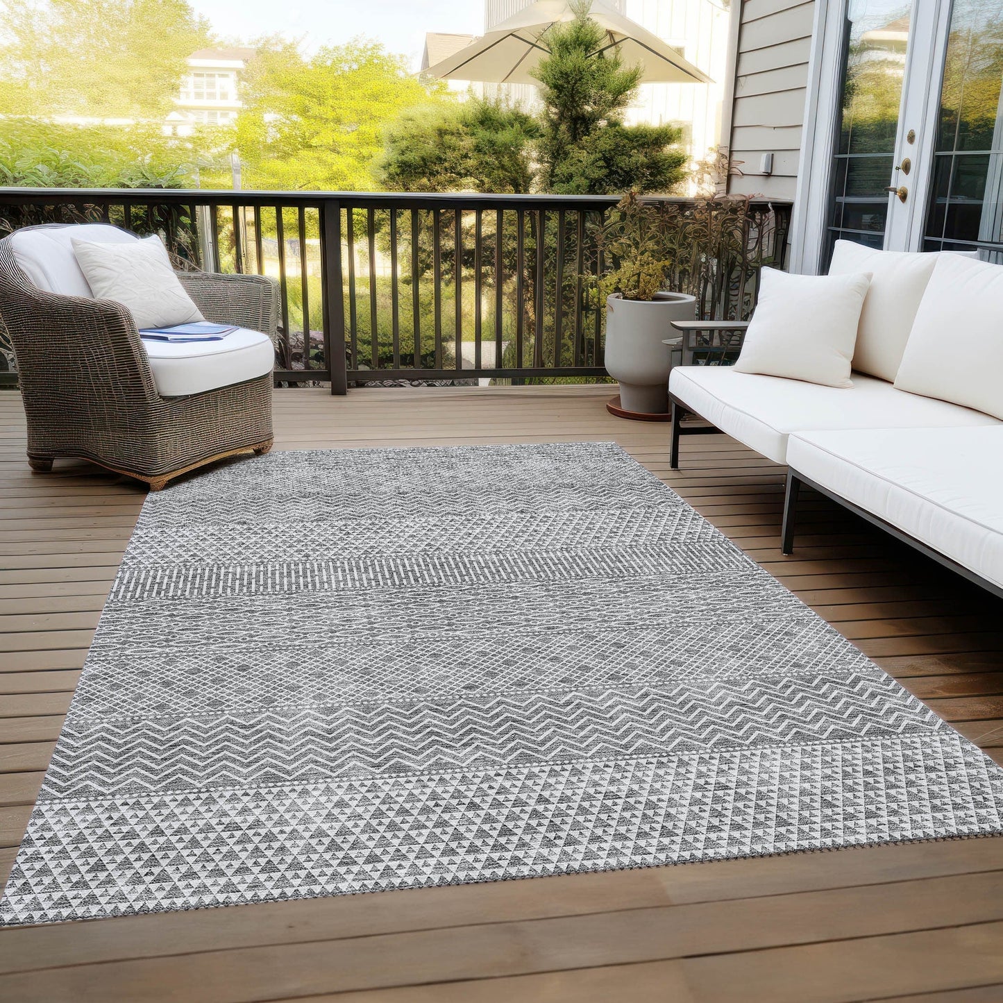 Tapis Chantille moderne à rayures lavable en machine pour intérieur/extérieur