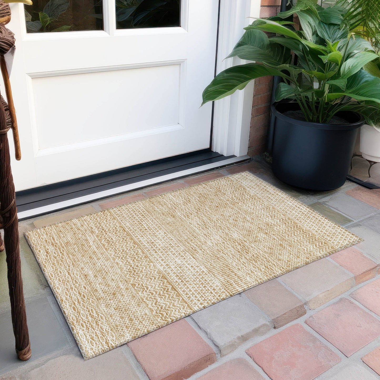 Tapis Chantille moderne à rayures lavable en machine pour intérieur/extérieur