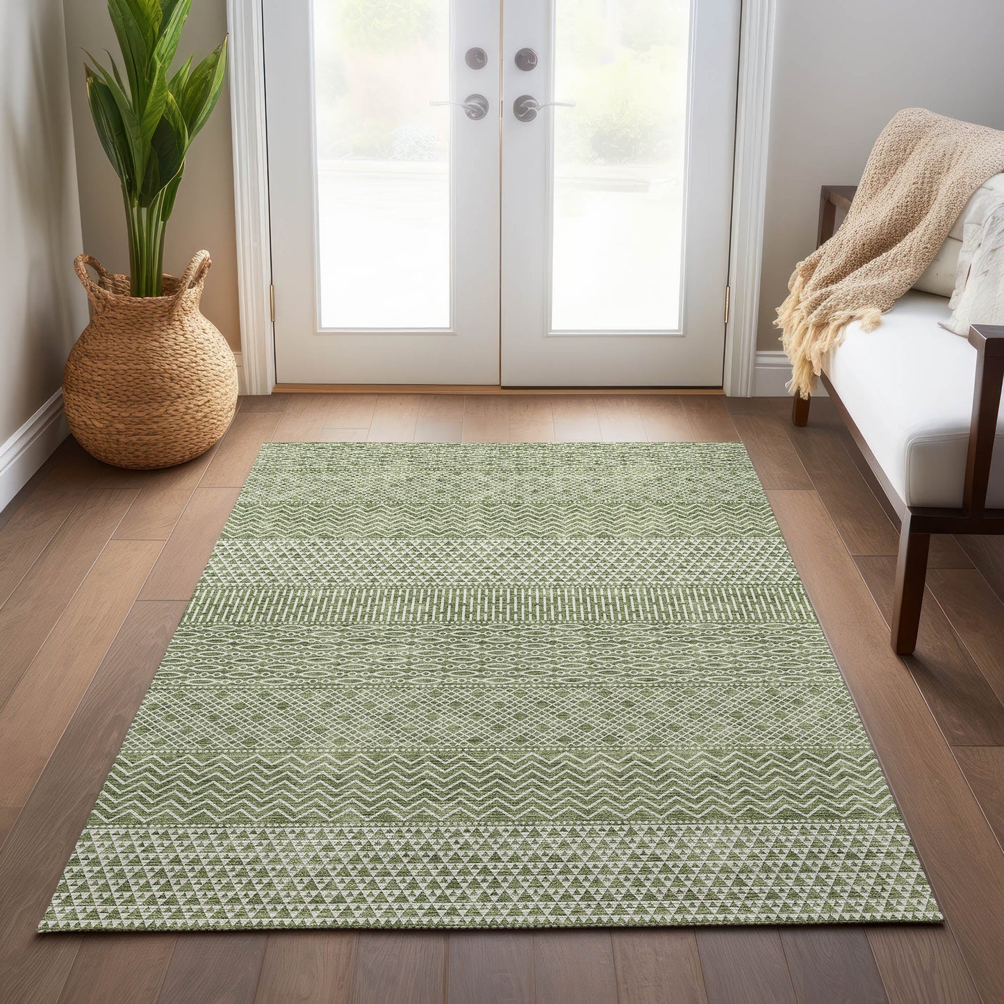 Tapis Chantille moderne à rayures lavable en machine pour intérieur/extérieur