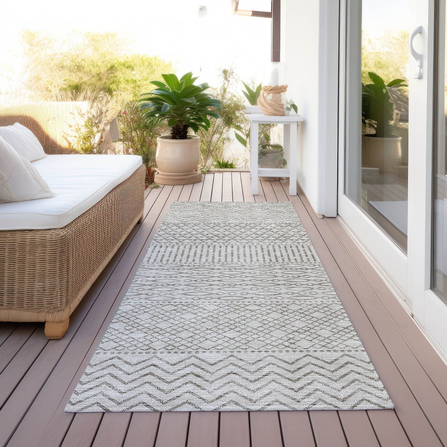 Tapis Chantille moderne à rayures lavable en machine pour intérieur/extérieur