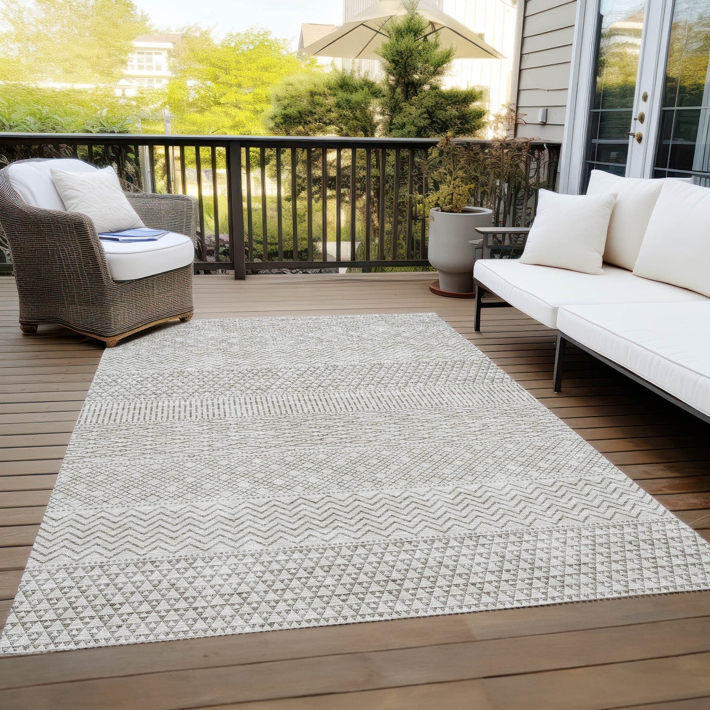 Tapis Chantille moderne à rayures lavable en machine pour intérieur/extérieur