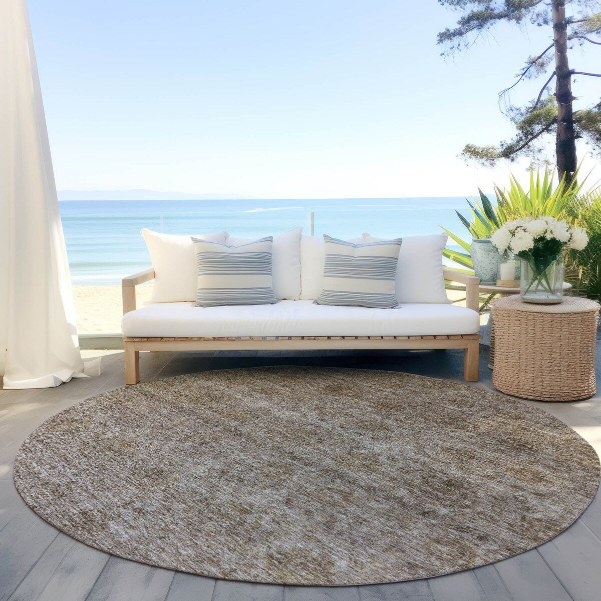 Tapis Chantille damassé ombré lavable en machine pour intérieur/extérieur