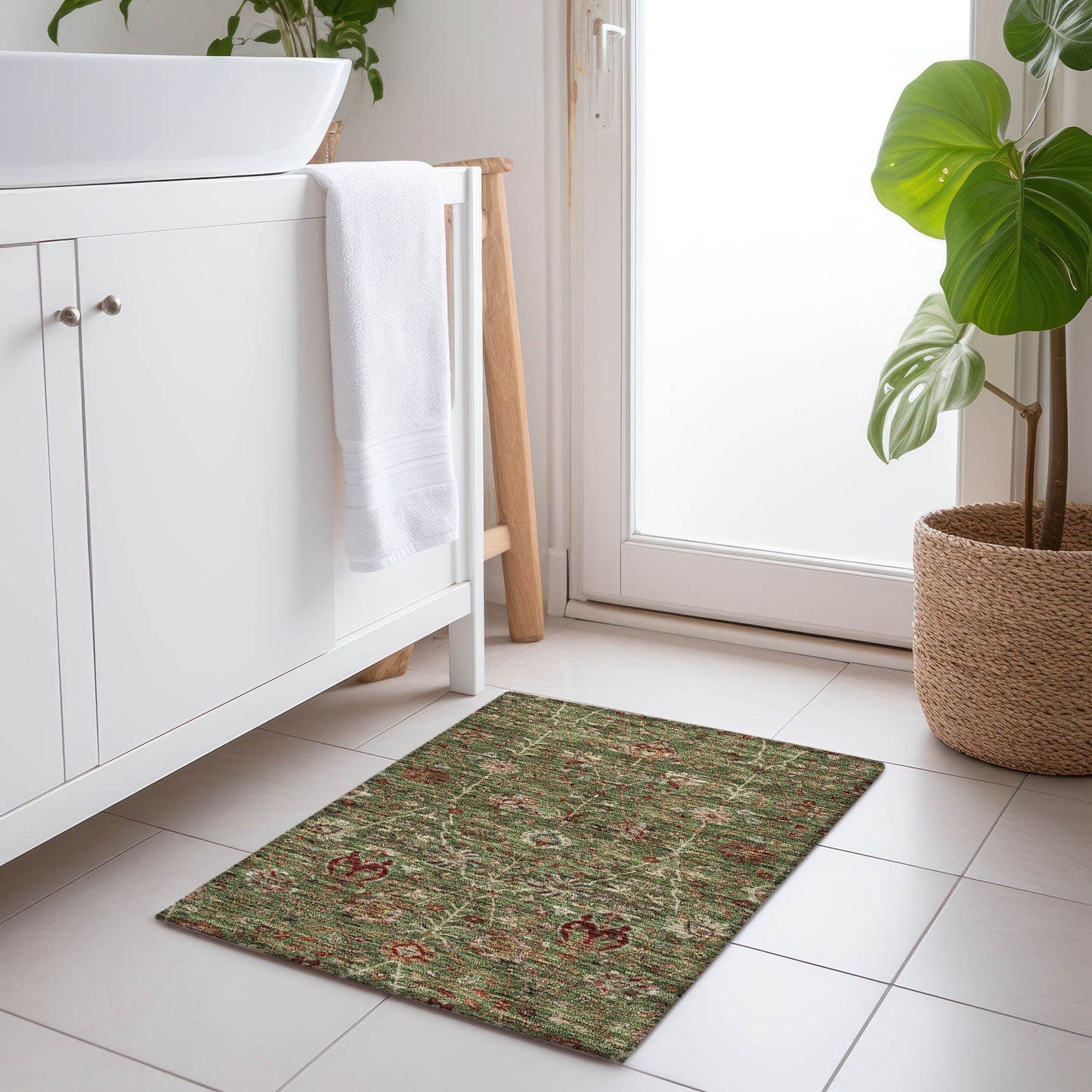 Tapis traditionnel Kashan Chantille lavable en machine pour intérieur/extérieur