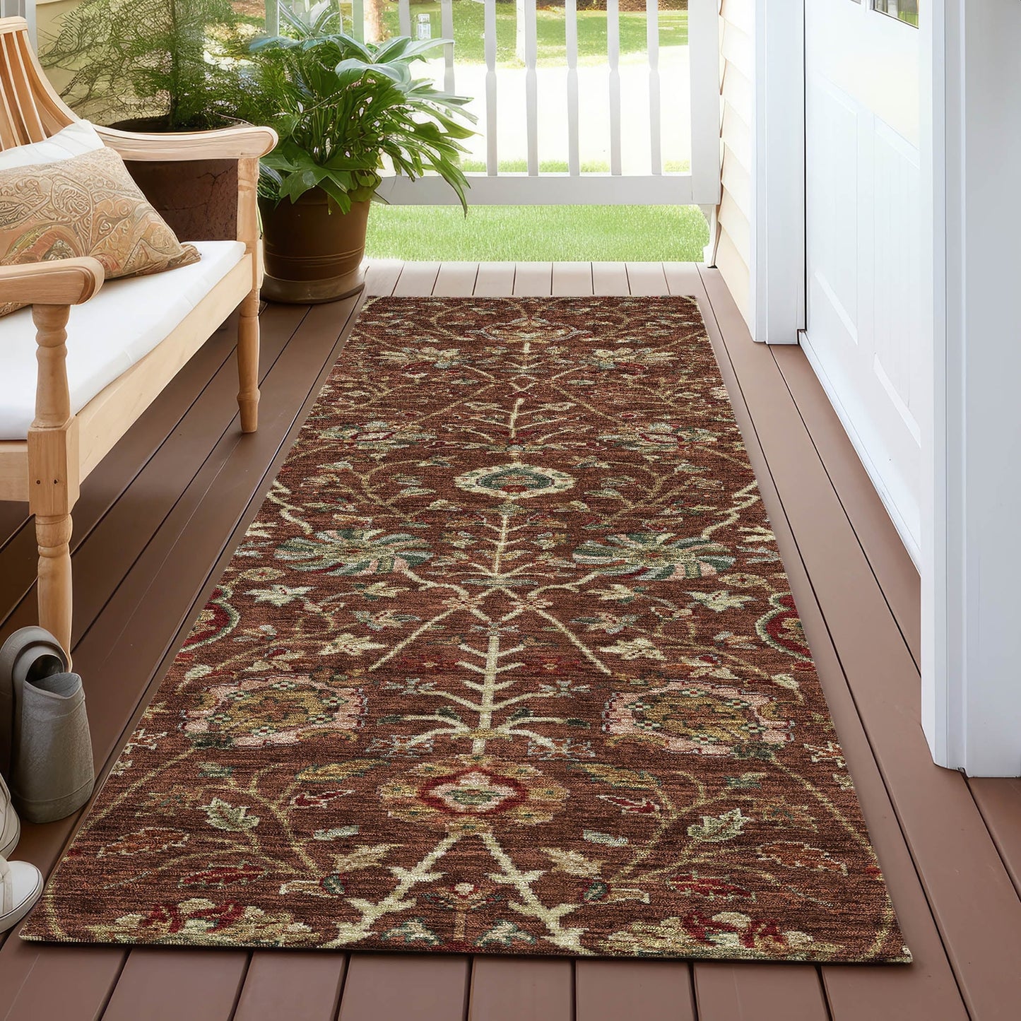 Tapis traditionnel Kashan Chantille lavable en machine pour intérieur/extérieur