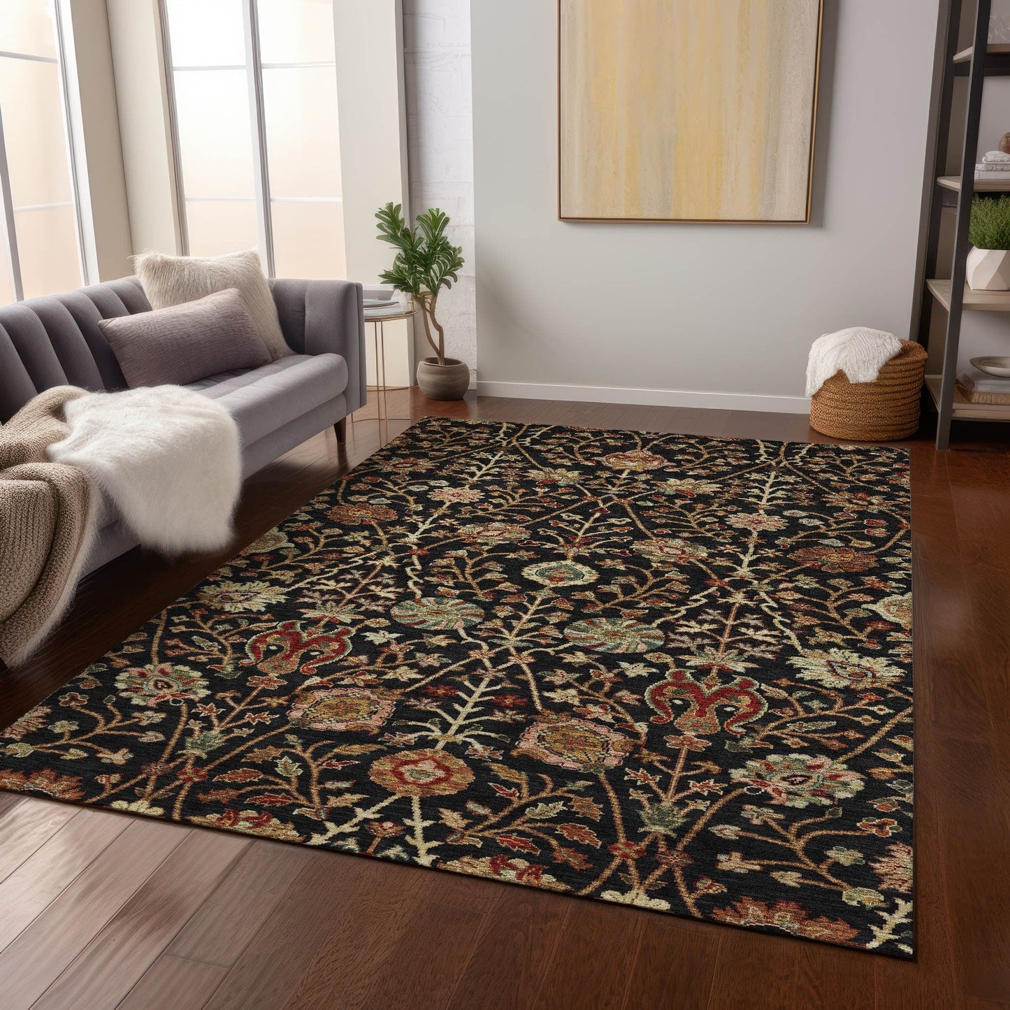 Tapis traditionnel Kashan Chantille lavable en machine pour intérieur/extérieur