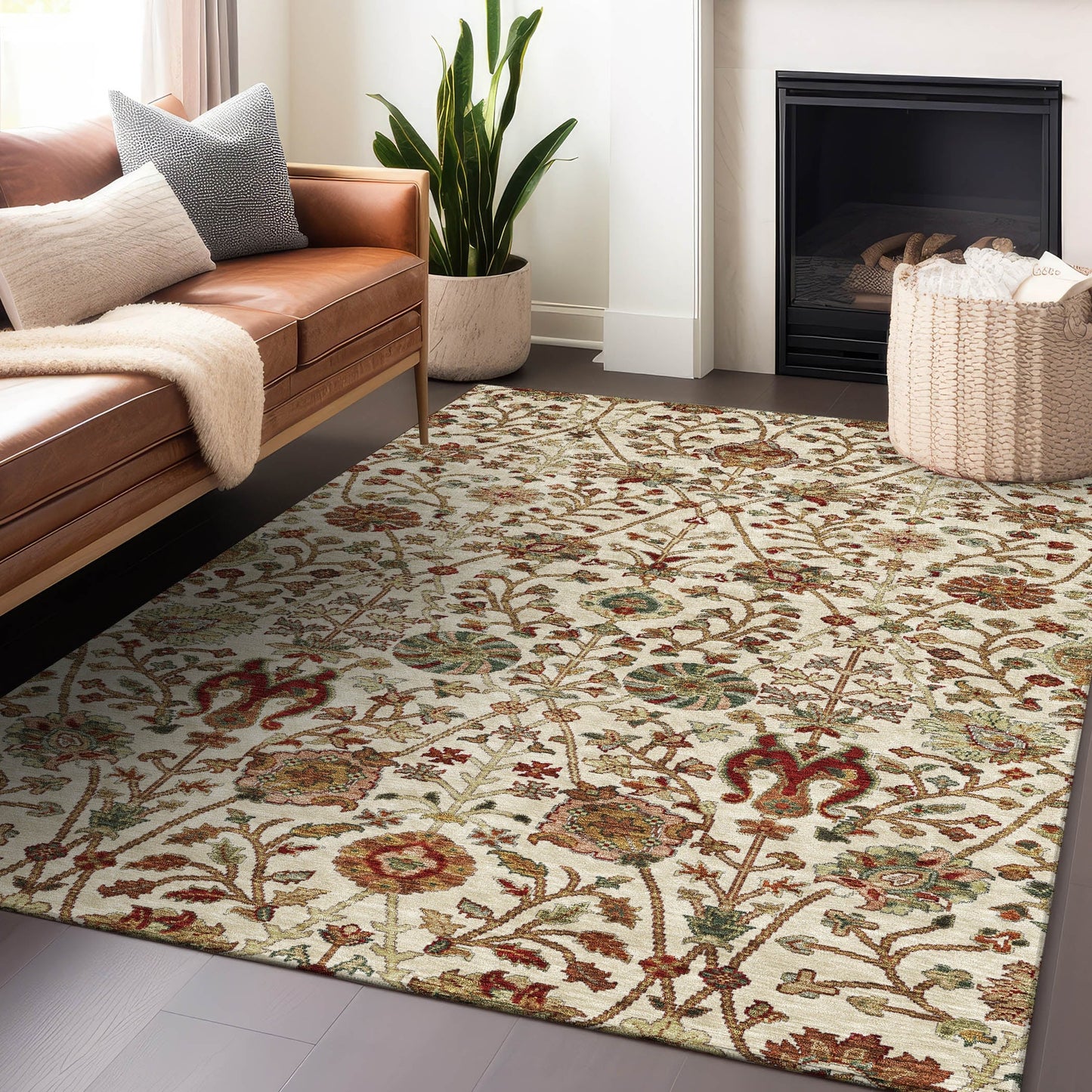 Tapis traditionnel Kashan Chantille lavable en machine pour intérieur/extérieur